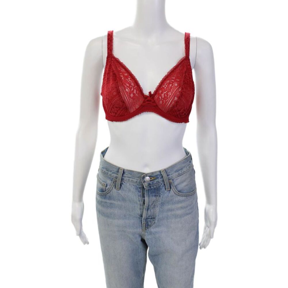 Lise Charmel Womens Laced Rhinestone Detail Lace Cup Underwire Bra Red Size 34D
